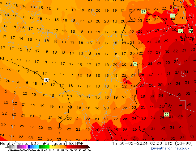 Height/Temp. 925 hPa ECMWF Th 30.05.2024 00 UTC