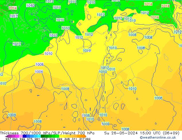 Thck 700-1000 hPa ECMWF Su 26.05.2024 15 UTC