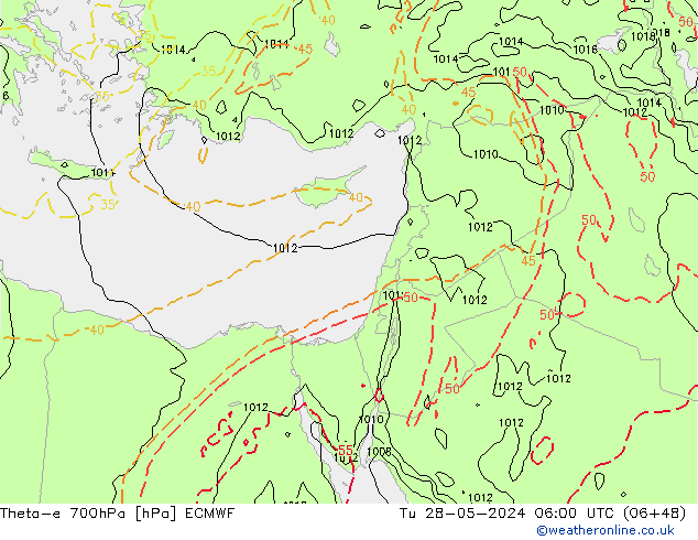 Theta-e 700hPa ECMWF Di 28.05.2024 06 UTC