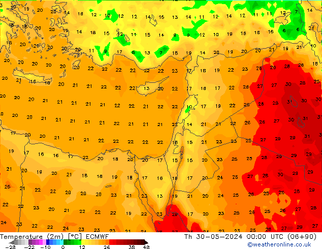 Sıcaklık Haritası (2m) ECMWF Per 30.05.2024 00 UTC