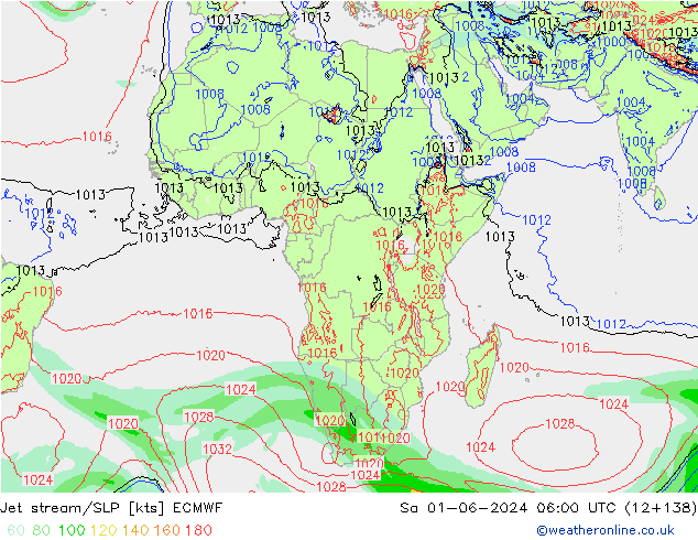 Jet stream ECMWF Sáb 01.06.2024 06 UTC