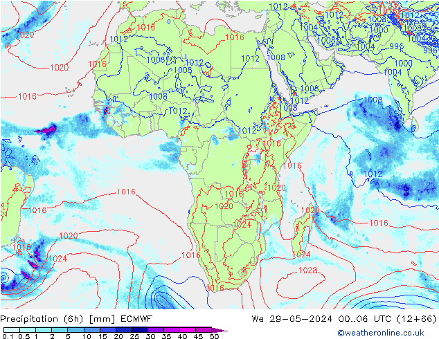 Z500/Rain (+SLP)/Z850 ECMWF mer 29.05.2024 06 UTC