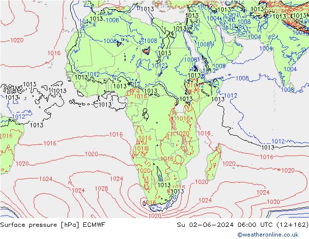 Atmosférický tlak ECMWF Ne 02.06.2024 06 UTC