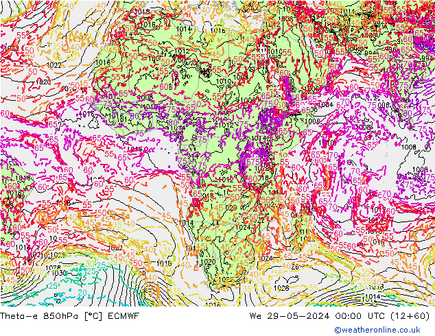 Theta-e 850hPa ECMWF Qua 29.05.2024 00 UTC