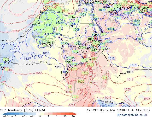 SLP tendency ECMWF Su 26.05.2024 18 UTC