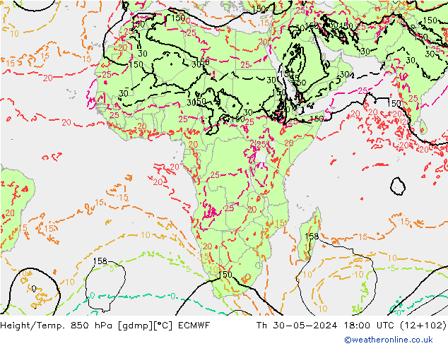 Height/Temp. 850 hPa ECMWF Th 30.05.2024 18 UTC