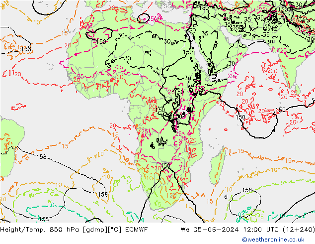 Height/Temp. 850 hPa ECMWF Qua 05.06.2024 12 UTC