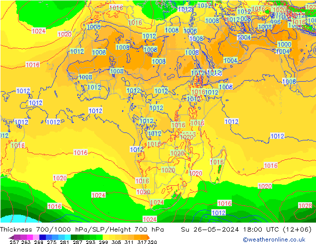 Thck 700-1000 hPa ECMWF Ne 26.05.2024 18 UTC