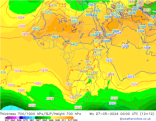 Thck 700-1000 hPa ECMWF Mo 27.05.2024 00 UTC