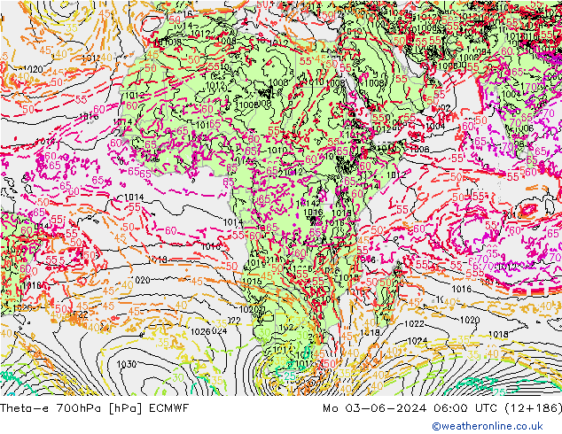 Theta-e 700hPa ECMWF ma 03.06.2024 06 UTC