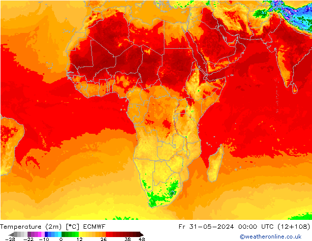 карта температуры ECMWF пт 31.05.2024 00 UTC