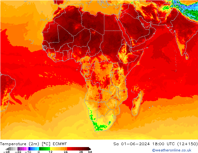 Temperatura (2m) ECMWF sab 01.06.2024 18 UTC