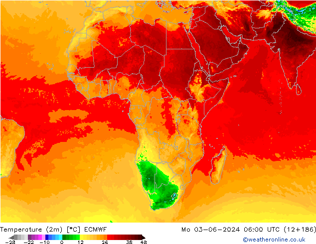 Temperaturkarte (2m) ECMWF Mo 03.06.2024 06 UTC