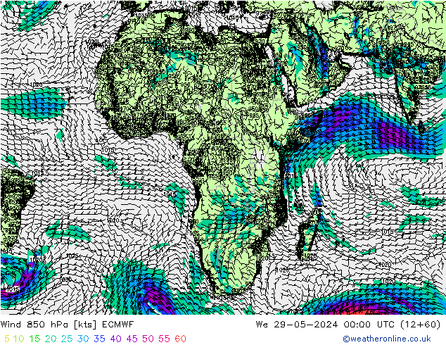 Wind 850 hPa ECMWF We 29.05.2024 00 UTC