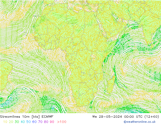 Streamlines 10m ECMWF We 29.05.2024 00 UTC