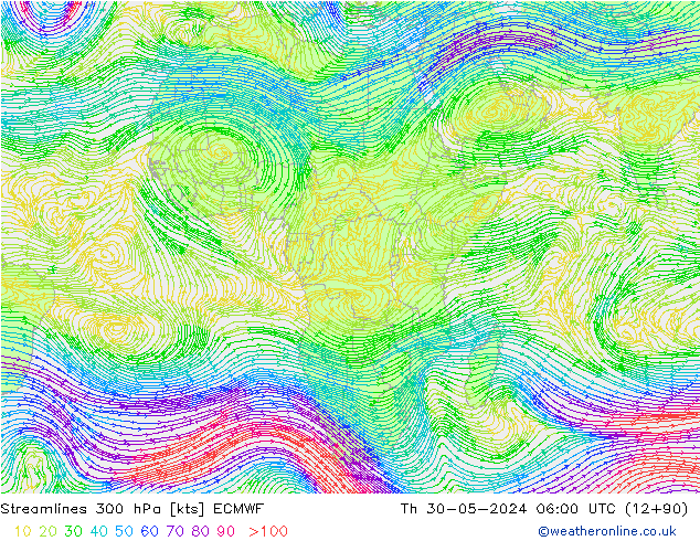 Stroomlijn 300 hPa ECMWF do 30.05.2024 06 UTC