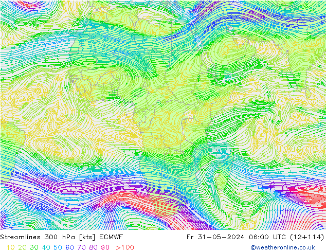 Linea di flusso 300 hPa ECMWF ven 31.05.2024 06 UTC