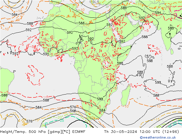 Hoogte/Temp. 500 hPa ECMWF do 30.05.2024 12 UTC