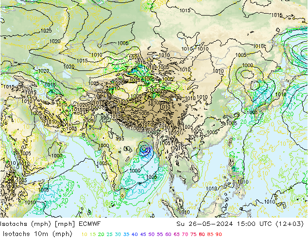 Isotachs (mph) ECMWF Вс 26.05.2024 15 UTC