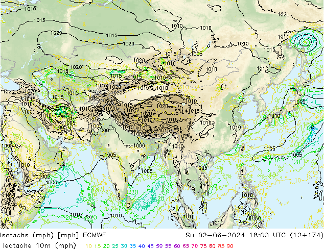 Isotachs (mph) ECMWF Вс 02.06.2024 18 UTC