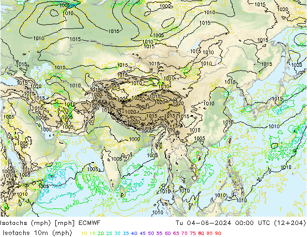 Isotachs (mph) ECMWF mar 04.06.2024 00 UTC