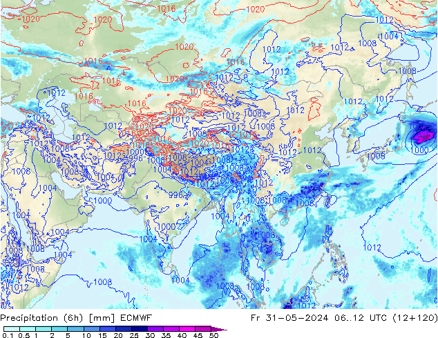 Z500/Rain (+SLP)/Z850 ECMWF Fr 31.05.2024 12 UTC