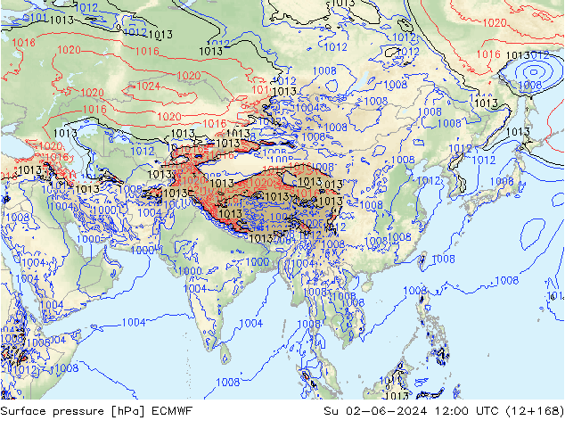 Luchtdruk (Grond) ECMWF zo 02.06.2024 12 UTC