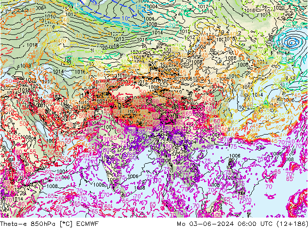 Theta-e 850hPa ECMWF Mo 03.06.2024 06 UTC