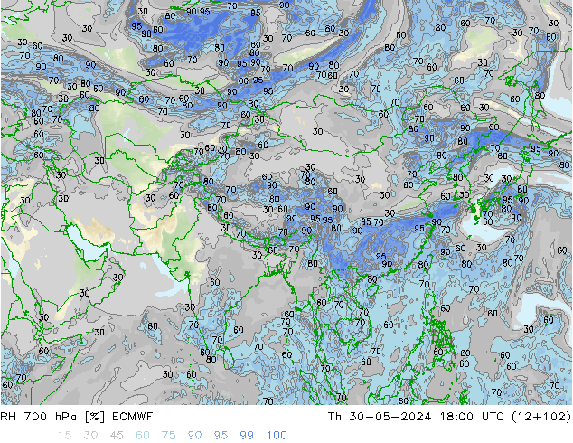 RH 700 hPa ECMWF Th 30.05.2024 18 UTC