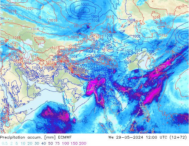 Precipitation accum. ECMWF mer 29.05.2024 12 UTC