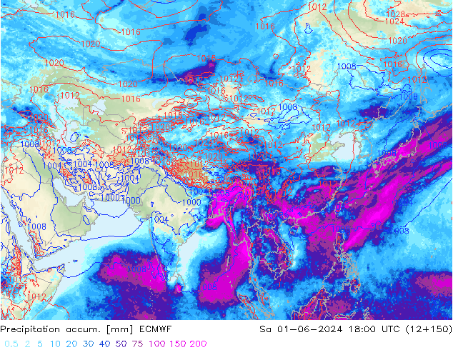 Precipitation accum. ECMWF So 01.06.2024 18 UTC
