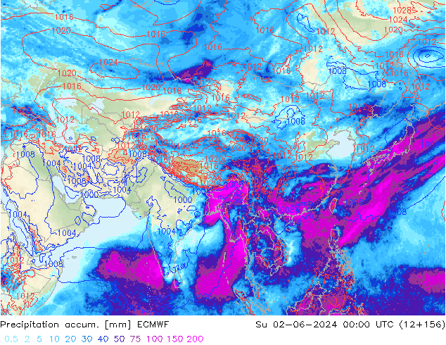 Precipitation accum. ECMWF Dom 02.06.2024 00 UTC