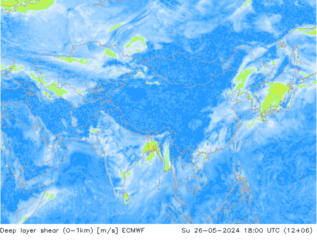Deep layer shear (0-1km) ECMWF dom 26.05.2024 18 UTC