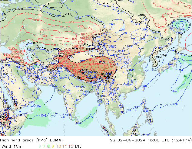 yüksek rüzgarlı alanlar ECMWF Paz 02.06.2024 18 UTC