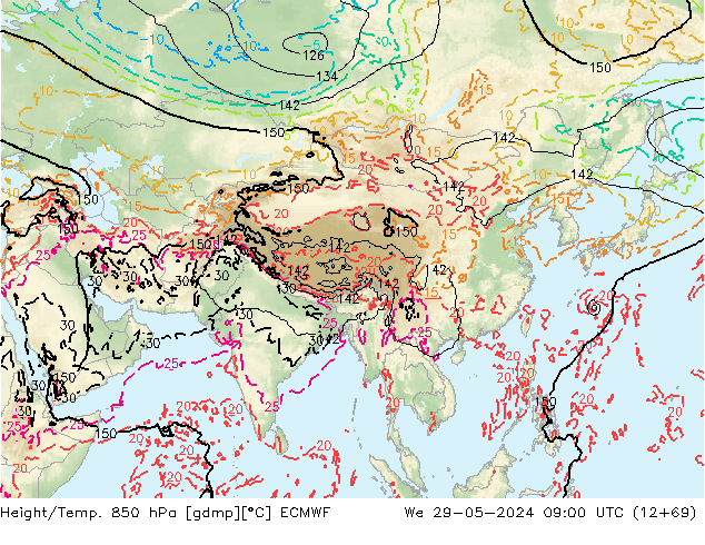 Yükseklik/Sıc. 850 hPa ECMWF Çar 29.05.2024 09 UTC