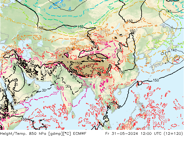 Z500/Rain (+SLP)/Z850 ECMWF Fr 31.05.2024 12 UTC