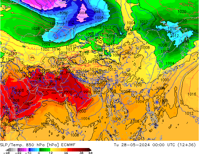 SLP/Temp. 850 гПа ECMWF вт 28.05.2024 00 UTC