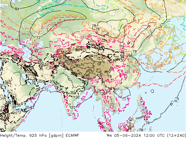 Height/Temp. 925 hPa ECMWF St 05.06.2024 12 UTC