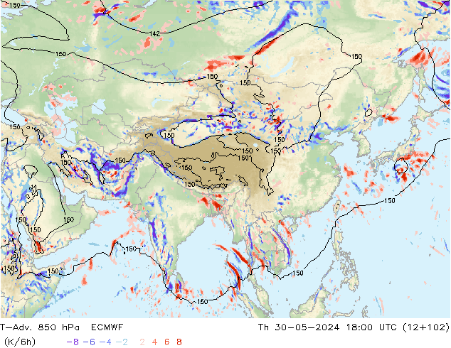 T-Adv. 850 hPa ECMWF Th 30.05.2024 18 UTC