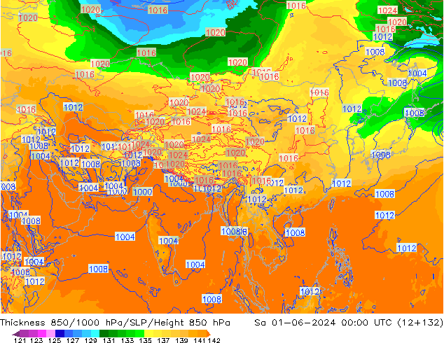 Thck 850-1000 hPa ECMWF so. 01.06.2024 00 UTC