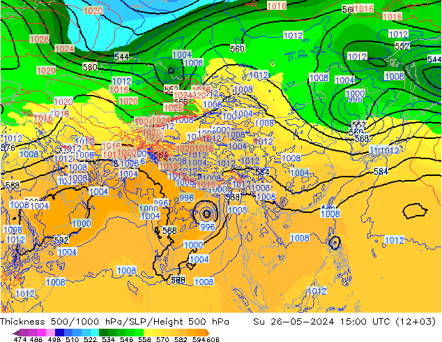 Thck 500-1000гПа ECMWF Вс 26.05.2024 15 UTC