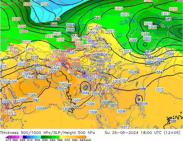 Dikte 500-1000hPa ECMWF zo 26.05.2024 18 UTC