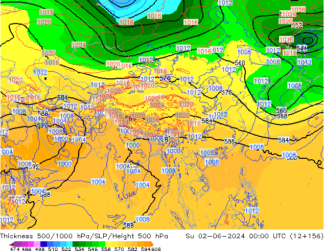 500-1000 hPa Kalınlığı ECMWF Paz 02.06.2024 00 UTC