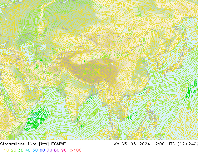 Stroomlijn 10m ECMWF wo 05.06.2024 12 UTC