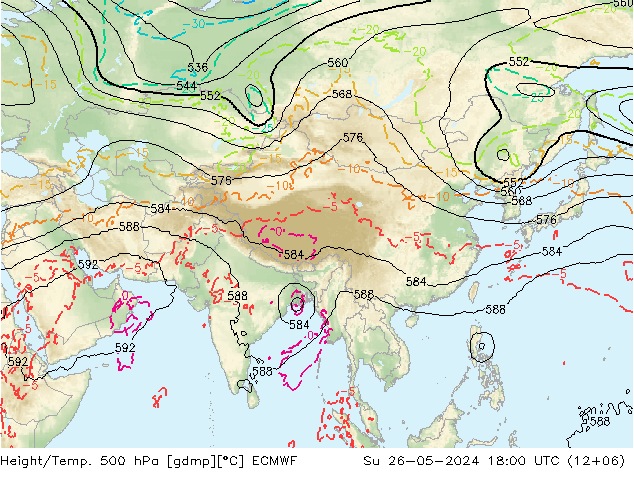 Hoogte/Temp. 500 hPa ECMWF zo 26.05.2024 18 UTC