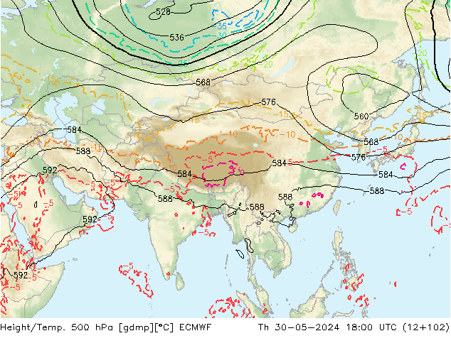 Z500/Rain (+SLP)/Z850 ECMWF jue 30.05.2024 18 UTC