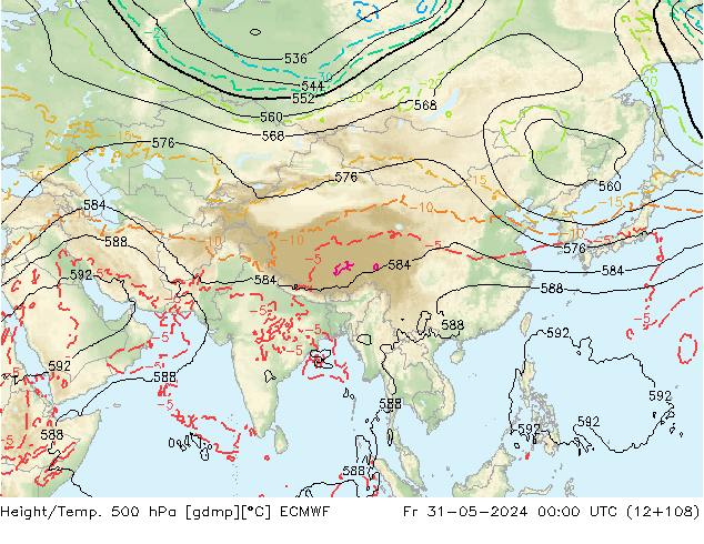 Z500/Rain (+SLP)/Z850 ECMWF ven 31.05.2024 00 UTC