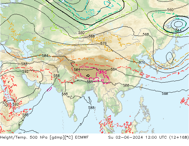 Z500/Regen(+SLP)/Z850 ECMWF zo 02.06.2024 12 UTC