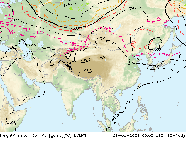 Yükseklik/Sıc. 700 hPa ECMWF Cu 31.05.2024 00 UTC