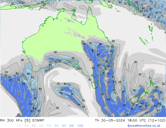 RH 300 hPa ECMWF  30.05.2024 18 UTC